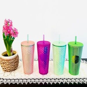 💚Starbucks Set of 4 Large Tumblers w/Lids & Straws, 24 Oz., Pink & Green (NWT)